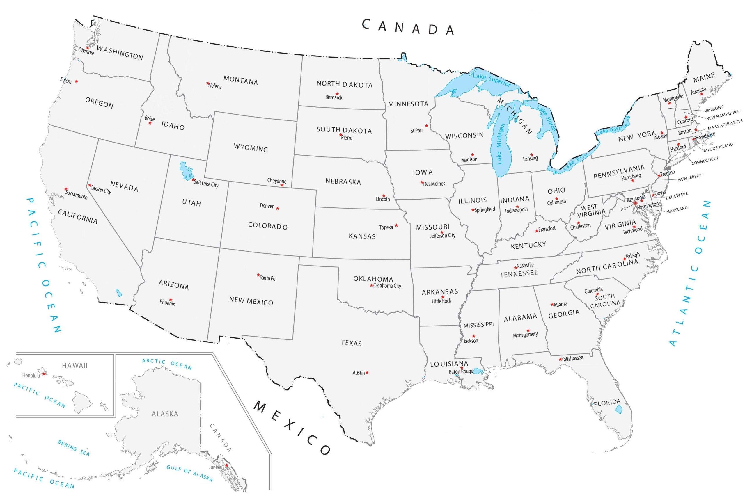Free Printable USA Map With Capitals