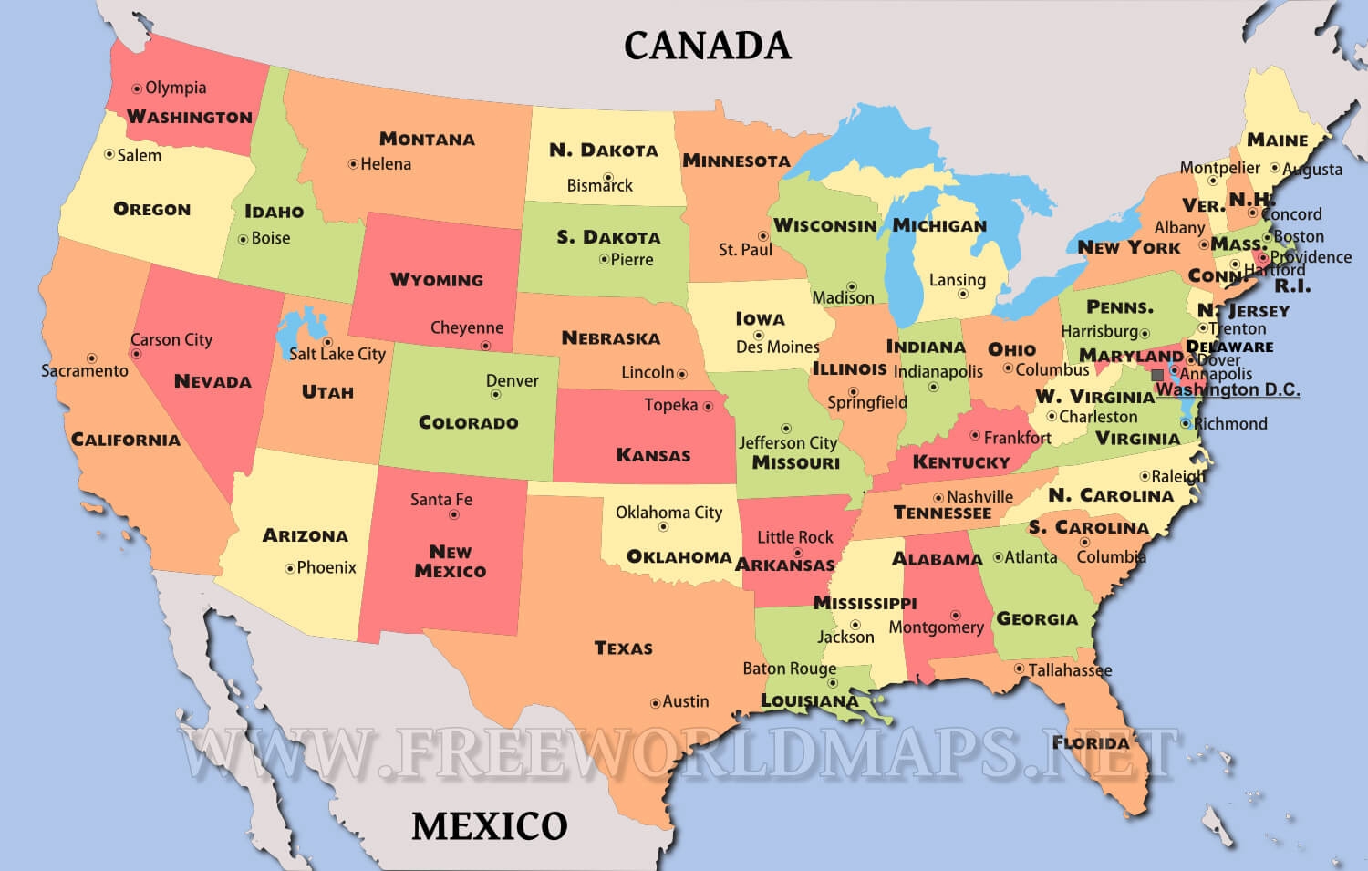 Political Map Of USA Printable