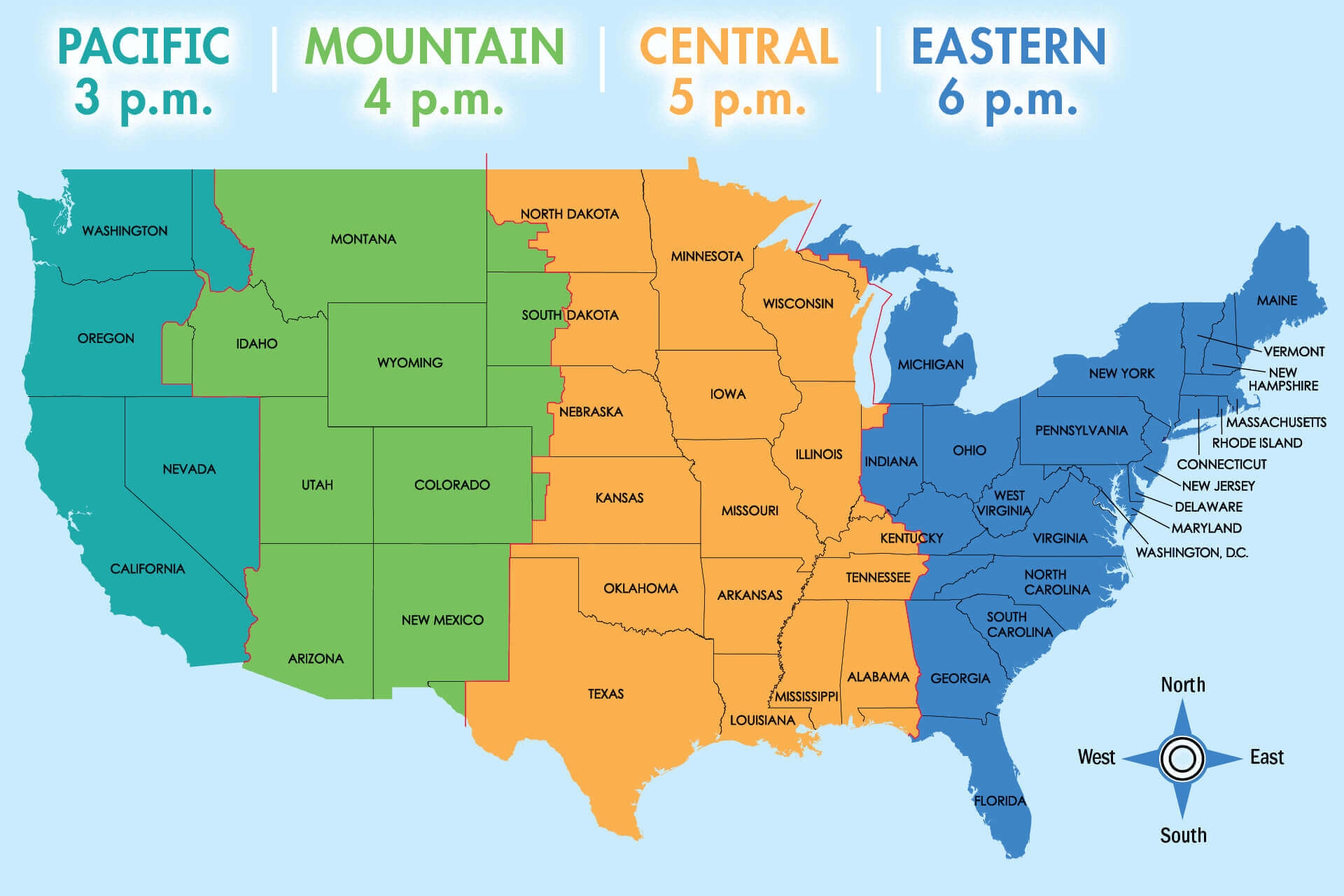 Map Of USA Time Zones Printable