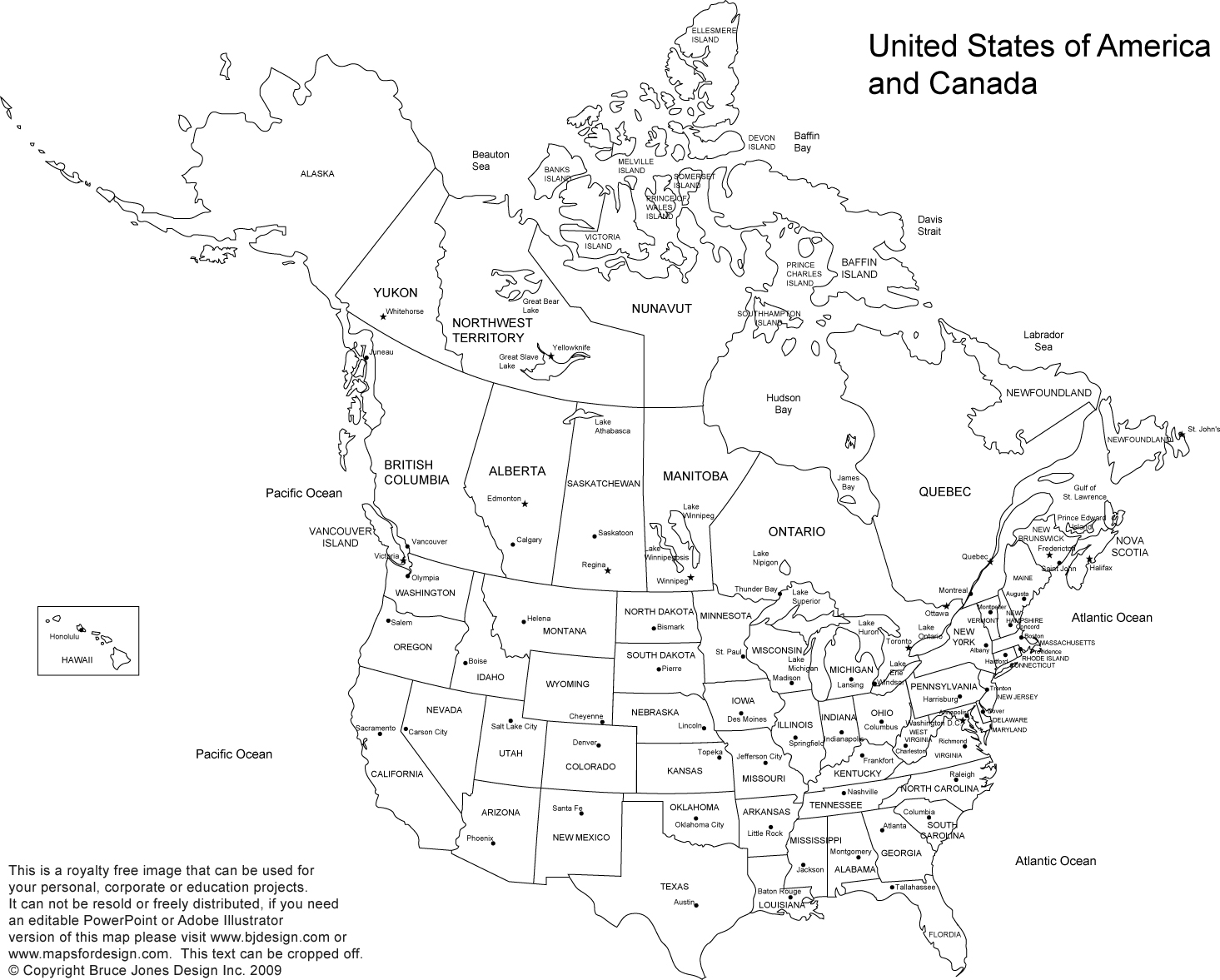Printable Map Of USA Canada And Mexico