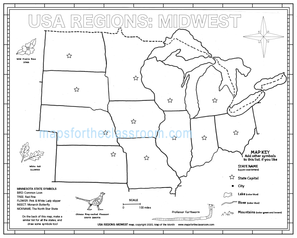 Free Printable Midwest Region Map