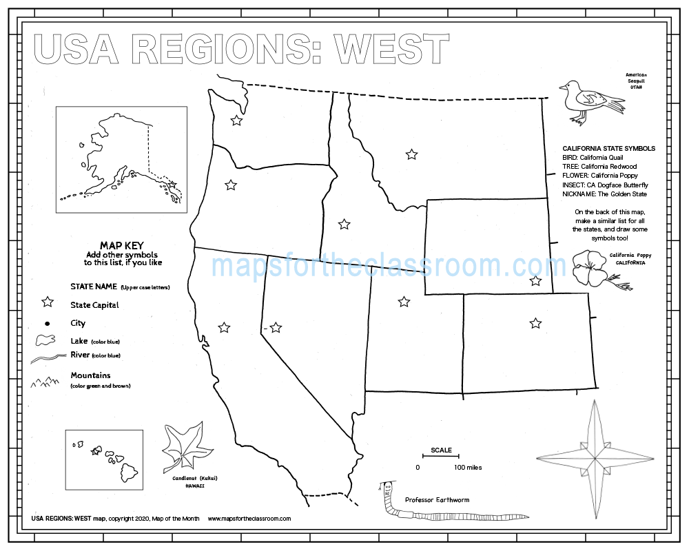 West USA States Printable Map Blank