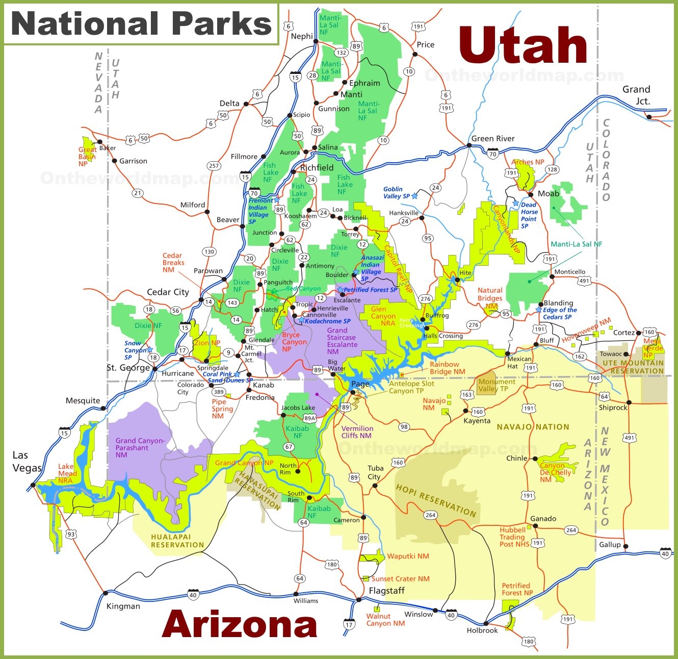 Printable Map Of Utah And Arizona