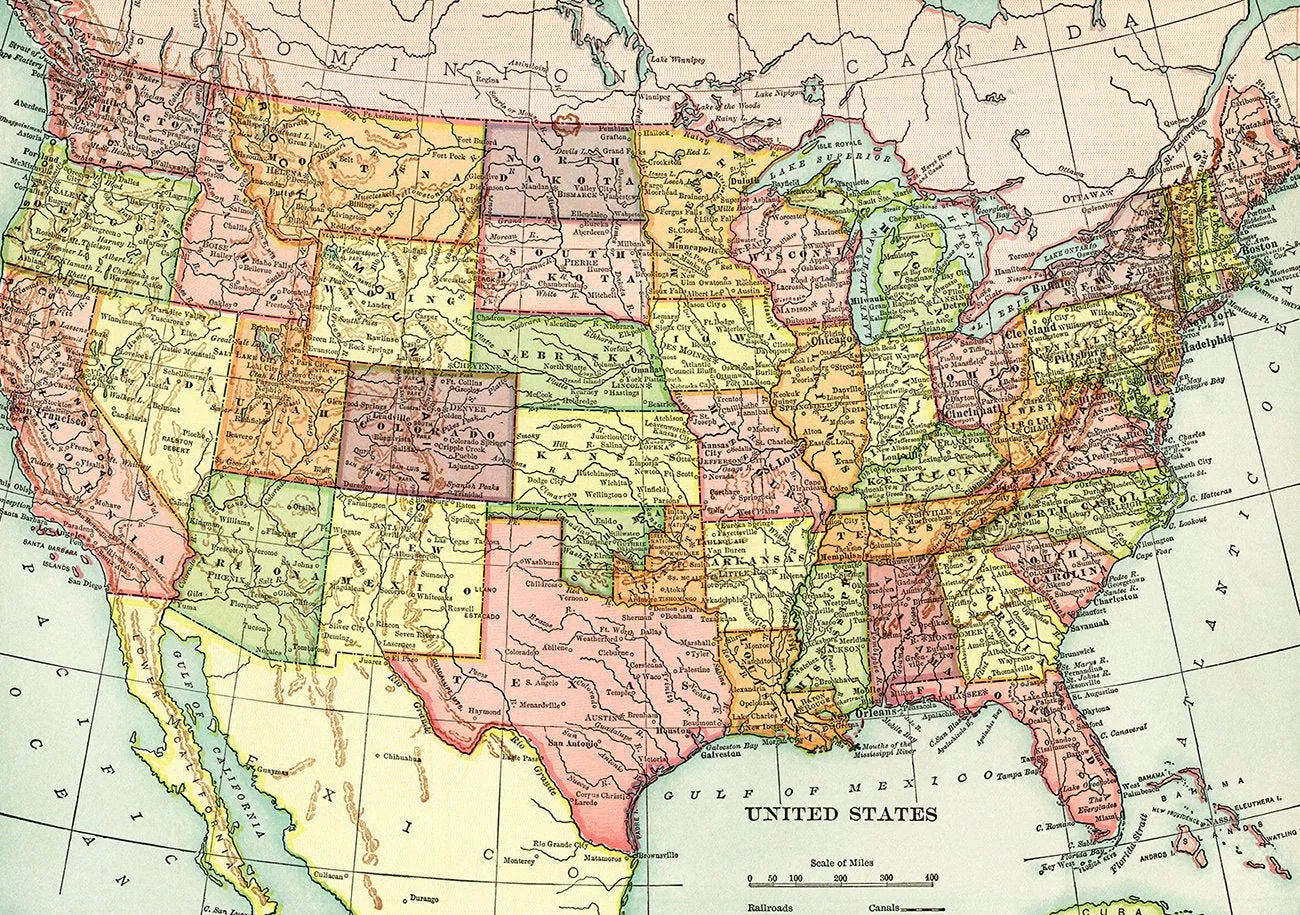 USA Map Vintage Printable