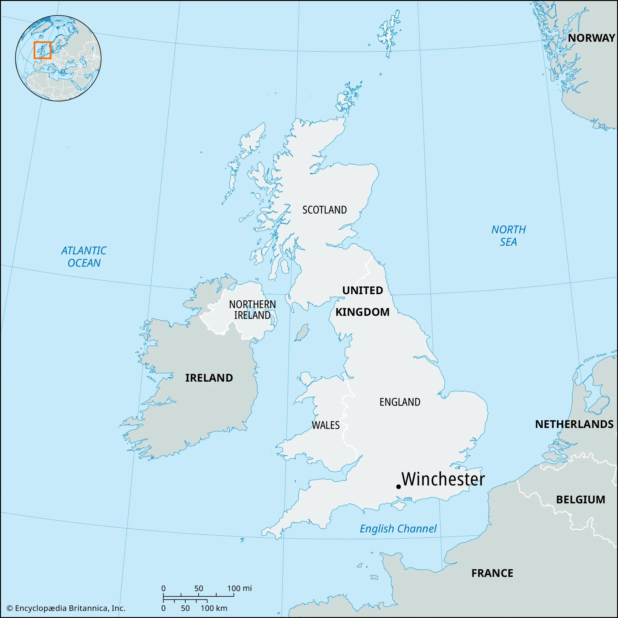 Printable Winchester On Map Of UK