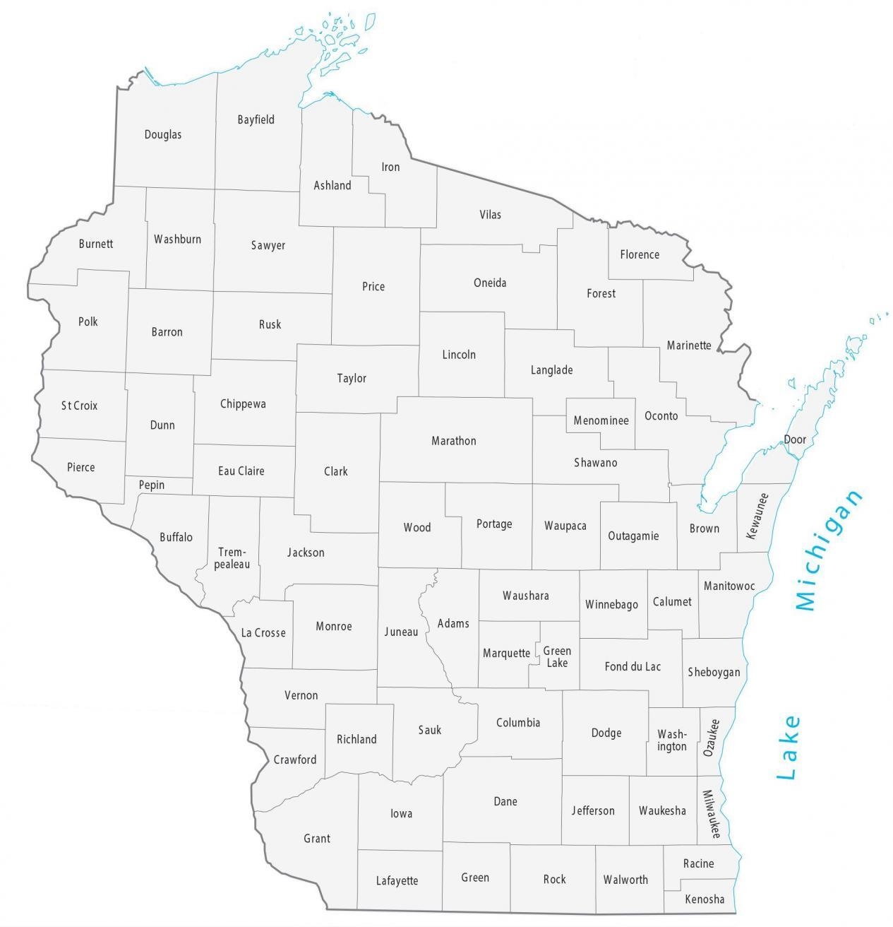Map Of Wisconsin Counties Printable