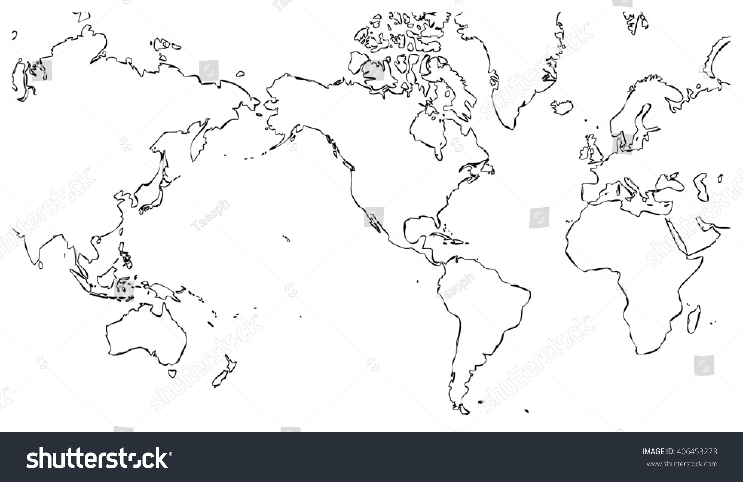 Blank World Map Printable USA Centered