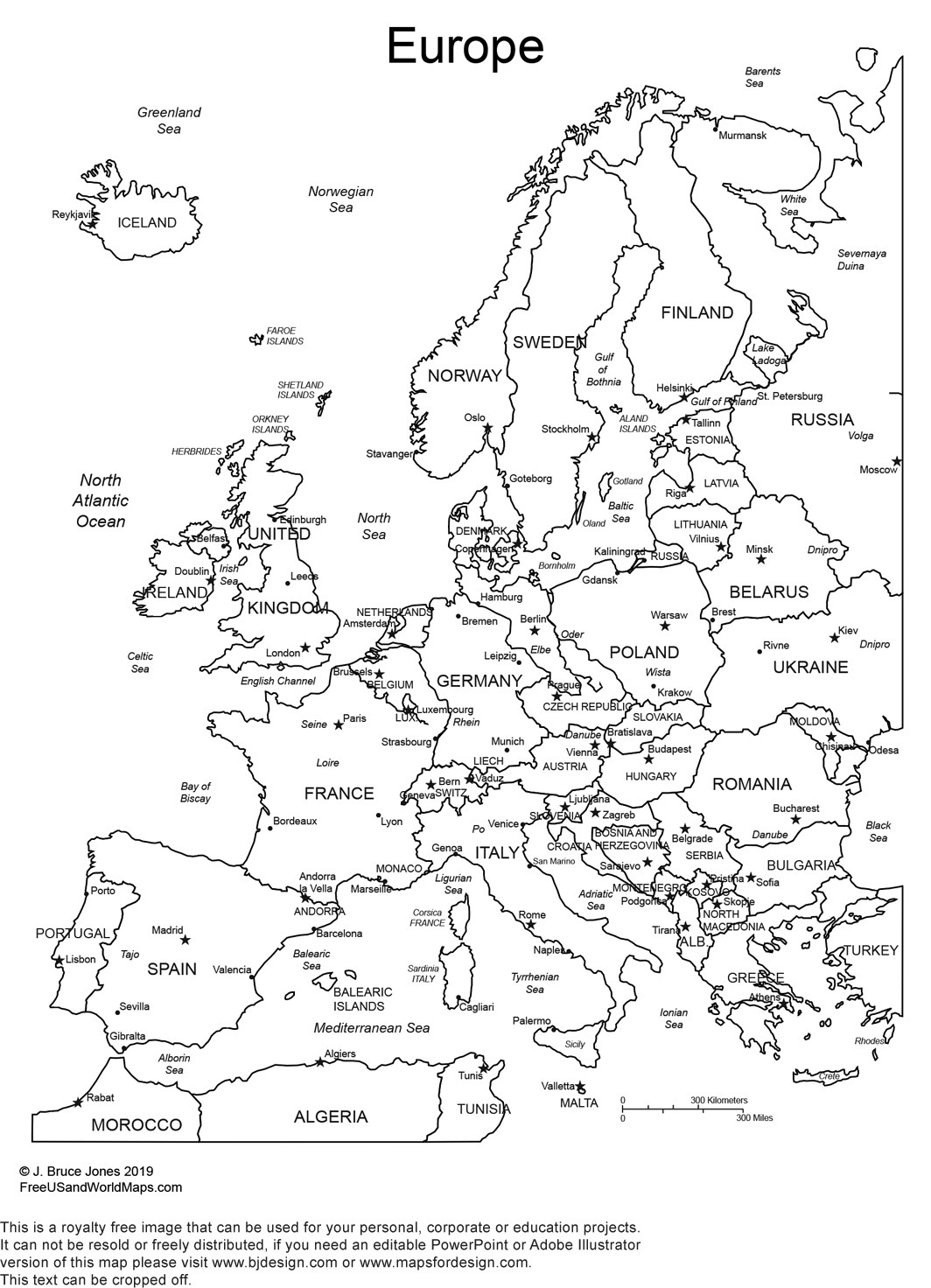 Black And White Europe Map Printable